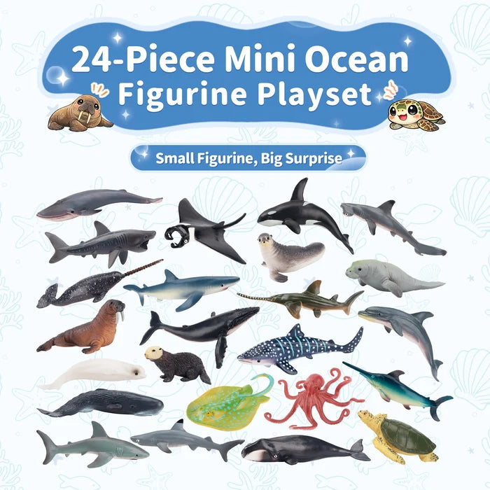 24-Piece Ocean Animal Figurines Playset - Mini Size