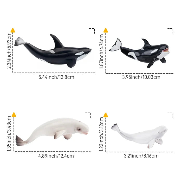4-Piece Whale Adult & Calf Figurines Bundle