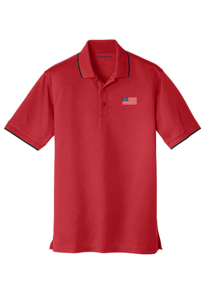American Flag,  Dry Zone® UV Micro-Mesh Tipped Polo - Red