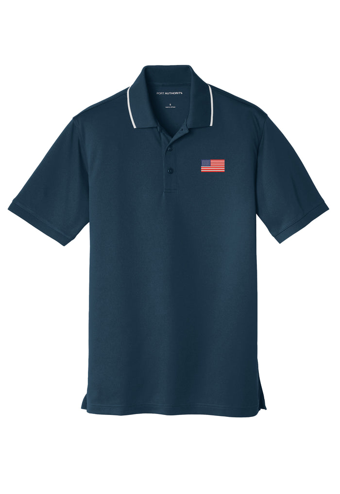 American Flag,  Dry Zone® UV Micro-Mesh Tipped Polo - Navy