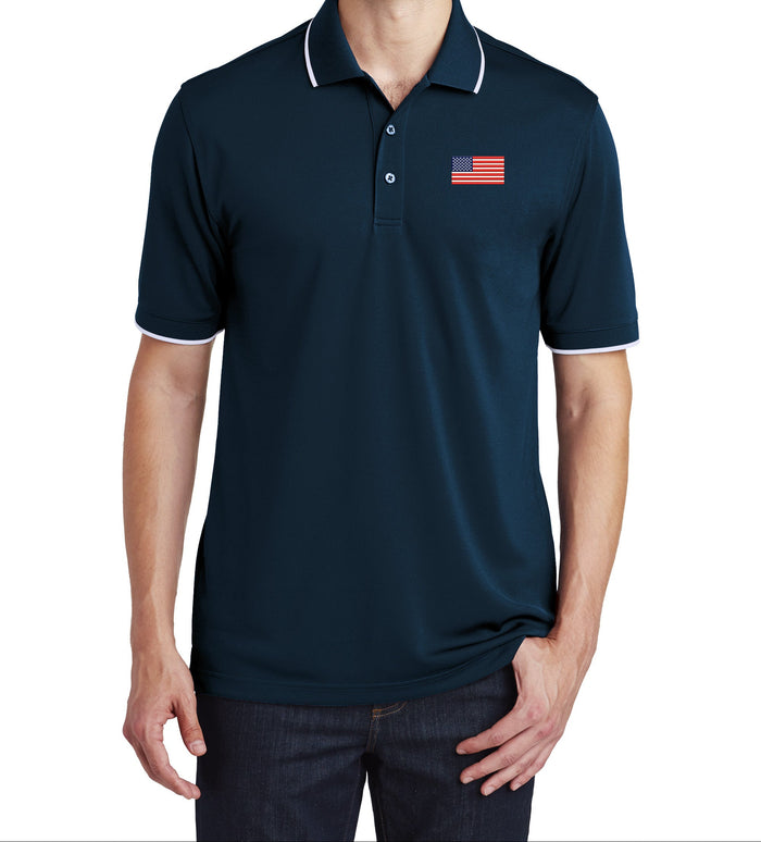 American Flag,  Dry Zone® UV Micro-Mesh Tipped Polo - Navy