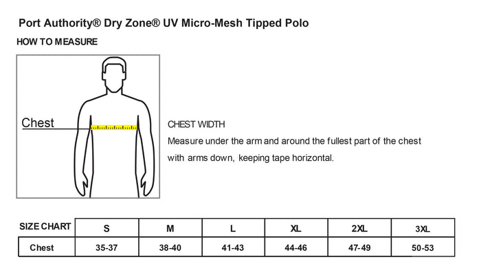 American Flag,  Dry Zone® UV Micro-Mesh Tipped Polo - Size Chart
