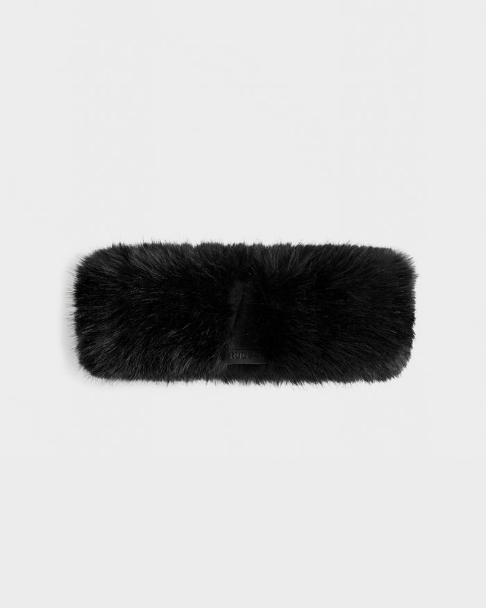 The Rudsak ARLETTE - 8425544 Black women’s faux fur headband features a plush, fluffy texture for winter and is shown against a plain light gray background.