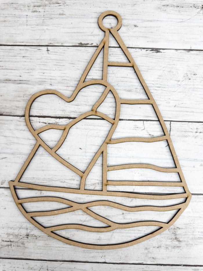 BULK Style 98 Sailboat with Heart Laser Cut Outline Frame Blank