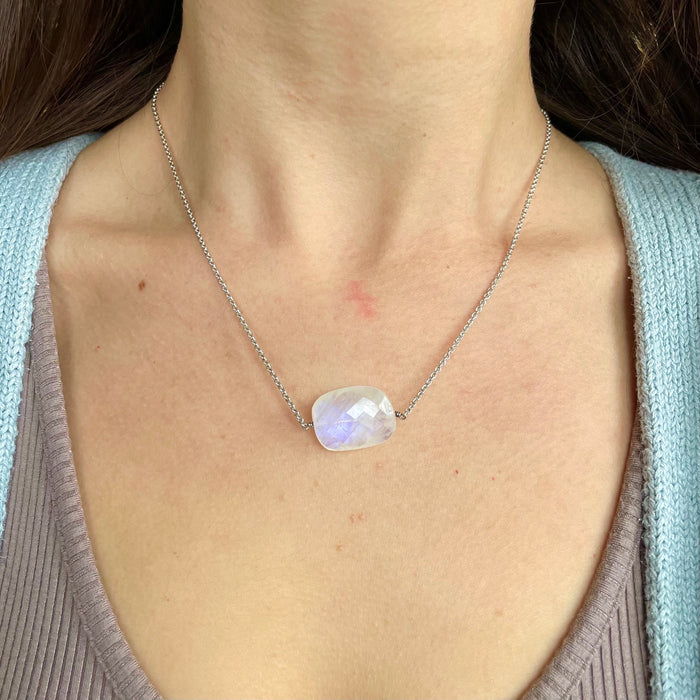 Chunky Single Stone Moonstone Necklace