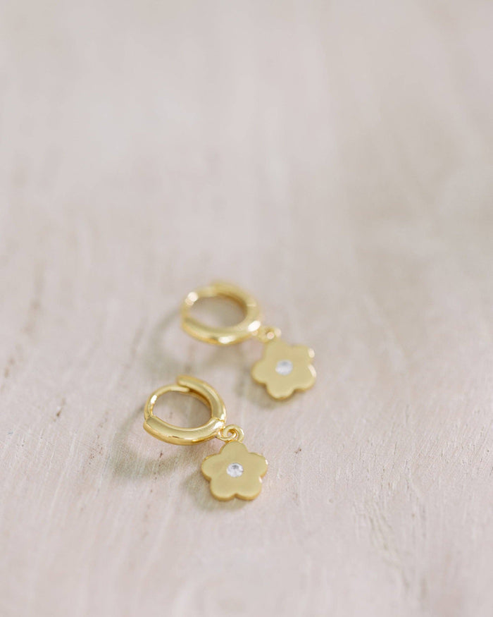 Coast and Cove - Gold Flower Crystal Drop Huggie
