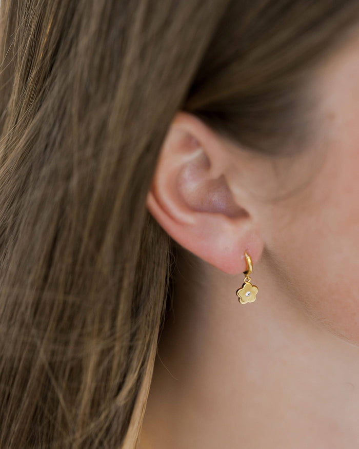Coast and Cove - Gold Flower Crystal Drop Huggie