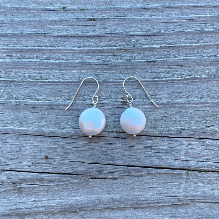 Coin Pearl Single Drop Earrings