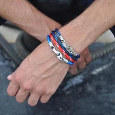 Contender Double Wrap Rope Bracelet in Matte Stainless Steel (Sports Blue)