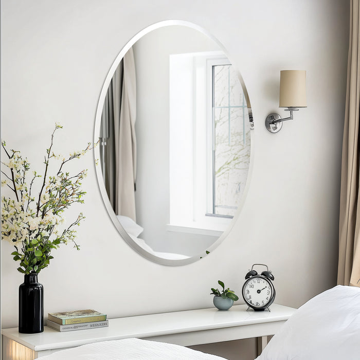 Frameless Beveled Edge Oval Wall Mirror