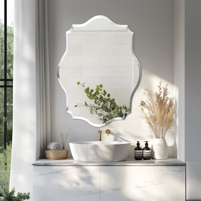 Frameless Irregular Wall Hanging Mirror Silver Glass Mirror Beveled Edge Mirror