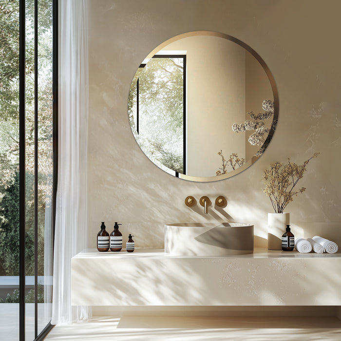 Frameless Round Circle Wall Glass Decor Mirror with Beveled Edge 23.6"/31.5" D