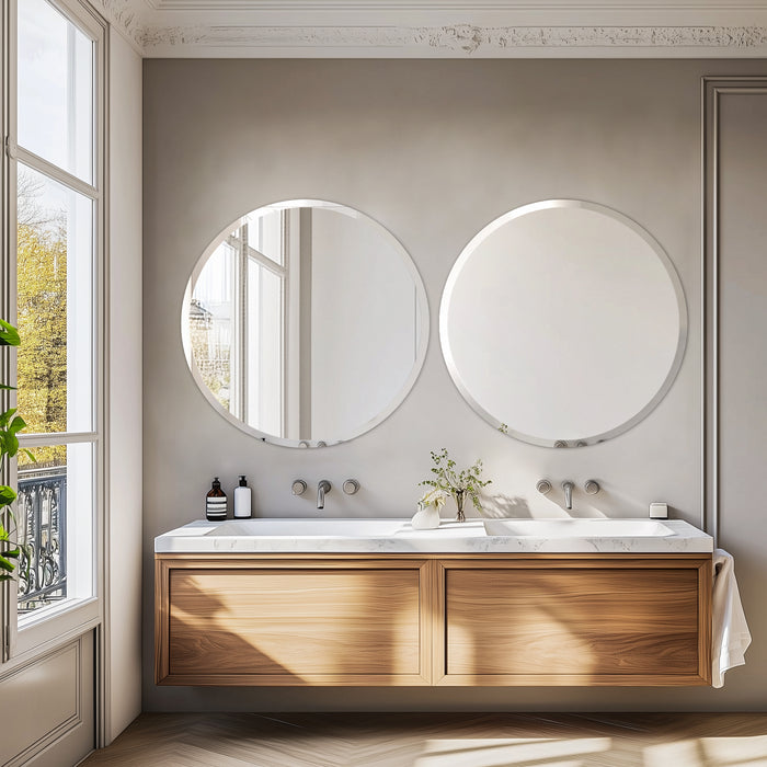Frameless Round Circle Wall Glass Decor Mirror with Beveled Edge 23.6"/31.5" D