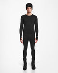 A man faces forward against a white background, wearing the Rudsak FRANC - 6524541 Black mens fitted thermal base layer set with matching leggings—ideal as a skiing underlayer.