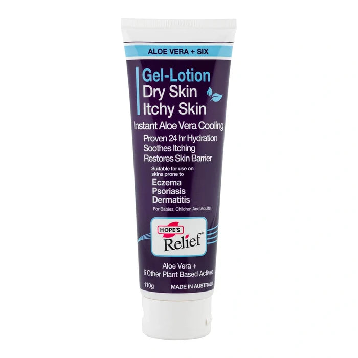 Tube of Hopes Relief Gel-Lotion for dry skin and itchy skin on a white background