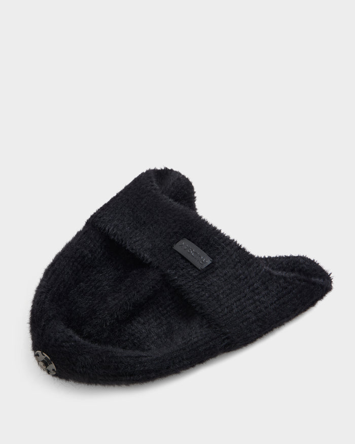 The Rudsak ICE - 8426519 Black is a textured knit headband featuring a folded design and a small metallic logo detail on one side, shown against a plain light background.