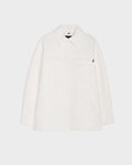 The Rudsak KERRY - 9124003 in Eggshell (size M) is a white, long-sleeve quilted shirt jacket with a collar, button-down front, chest flap pockets, side pockets, and eco-friendly insulation, shown laid flat on a plain background.