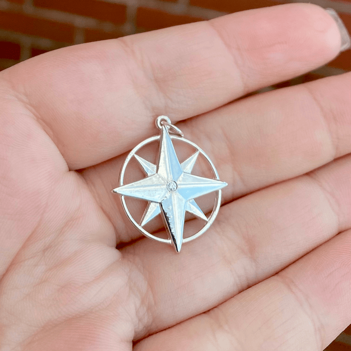 Large Compass Rose Charm with Diamond