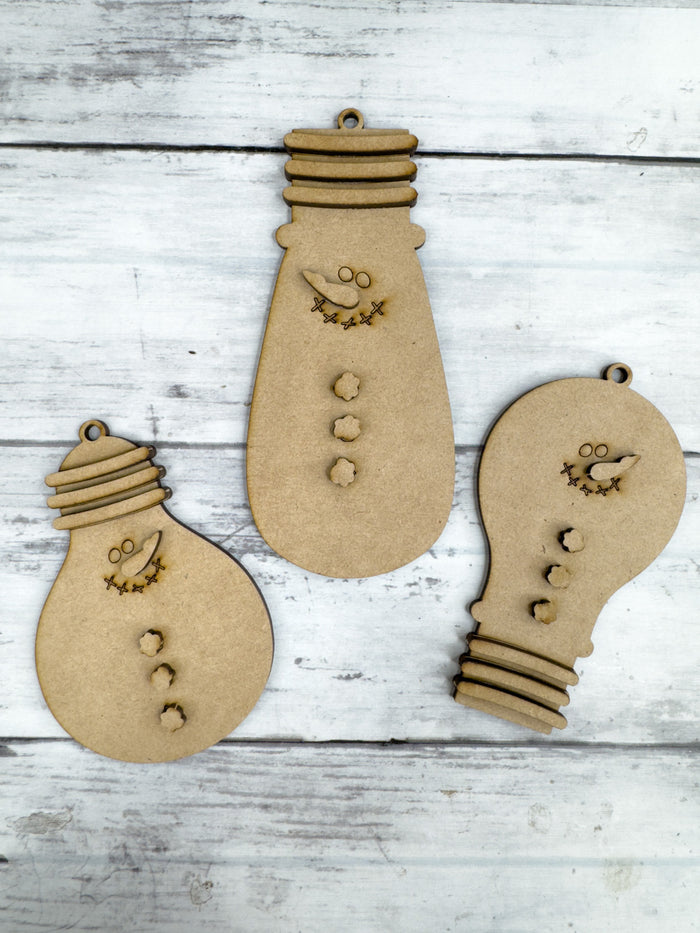 Lightbulb Snowman Ornament Trio DIY Kit