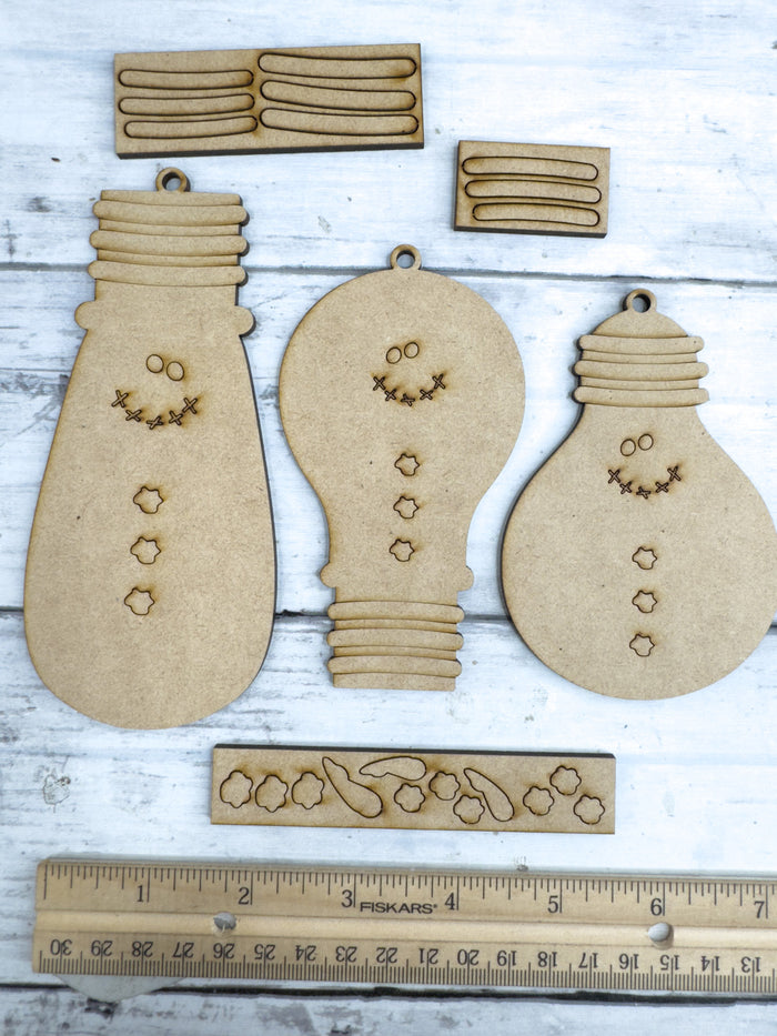 Lightbulb Snowman Ornament Trio DIY Kit