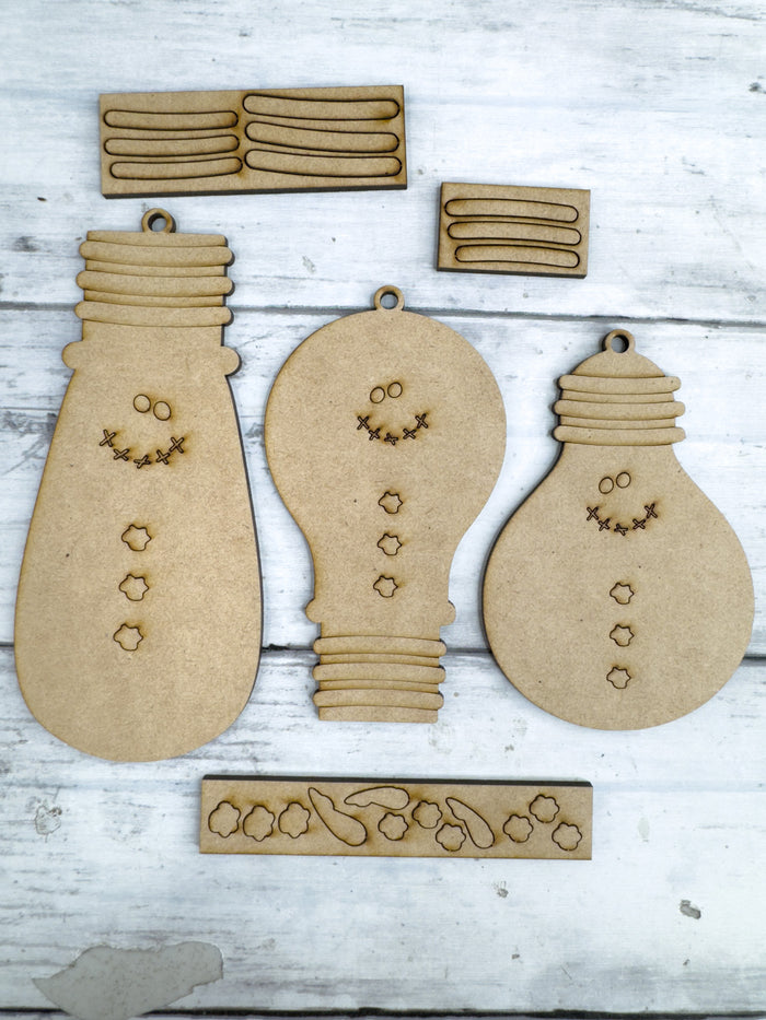 Lightbulb Snowman Ornament Trio DIY Kit