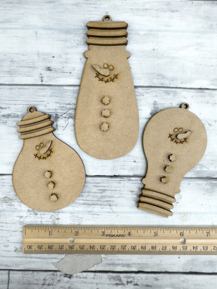 Lightbulb Snowman Ornament Trio DIY Kit