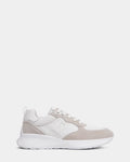 The Rudsak LIONEL - 6225001 Iceland men’s sneaker features beige and white suede and leather, white laces, a chunky sole, and a raised R logo on the side—all set against a clean white background for a sleek modern look.