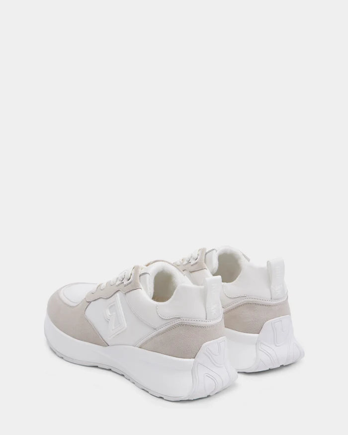 The Rudsak LIONEL - 6225001 Iceland men’s lace-up sneakers in white and beige feature thick white soles, shown from the back and side against a plain white background.