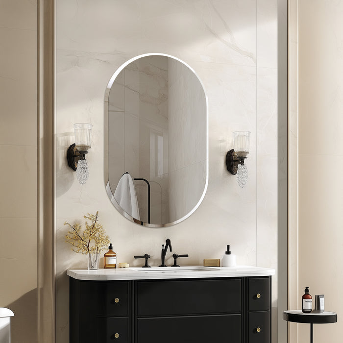 Long Oval Wall Hanging Glass Mirror with Beveled Edge