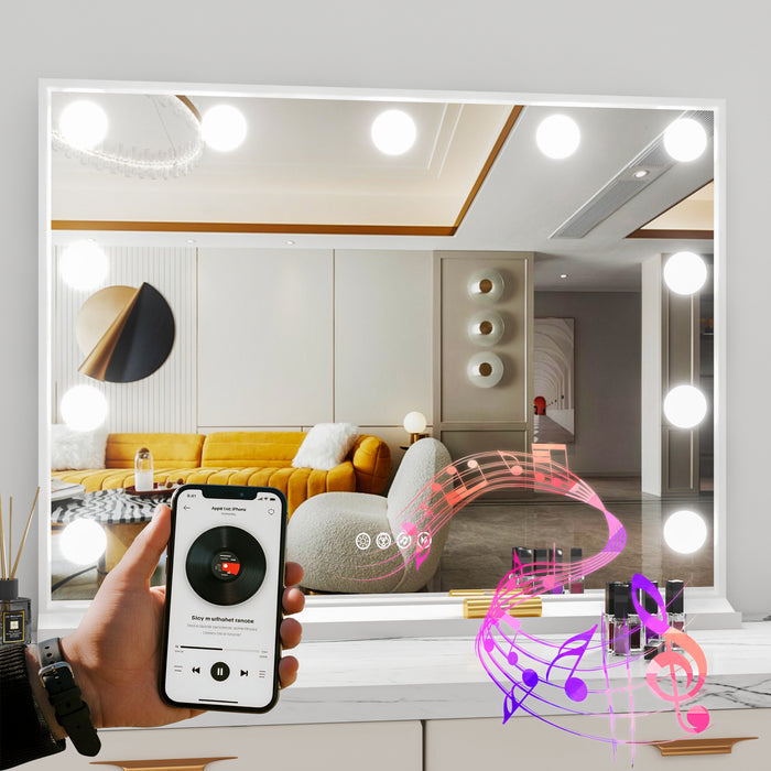 LUVODI Hollywood Vanity Mirror with Lights and Bluetooth Speakers, 32x24in