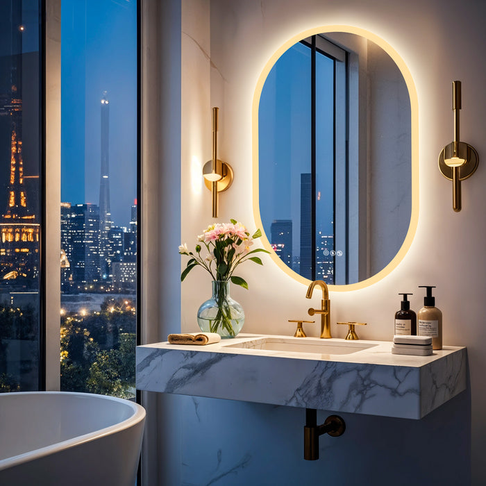 LUVODI Long Oval LED Bathroom Mirror with Bluetooth Speaker, No Display 60x90cm