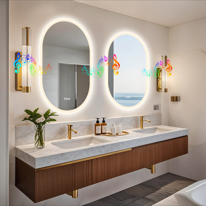 LUVODI Long Oval LED Bathroom Mirror with Bluetooth Speaker, No Display 60x90cm