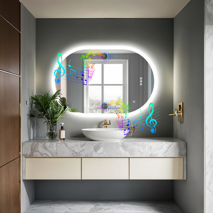 LUVODI Long Oval LED Bathroom Mirror with Bluetooth Speaker, No Display 60x90cm