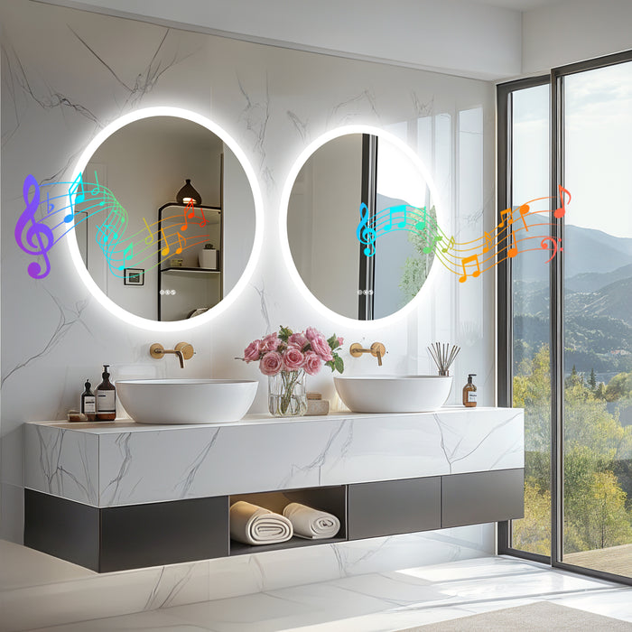 LUVODI Round Bluetooth Bathroom Mirror with Speaker, No Display 31.5 in