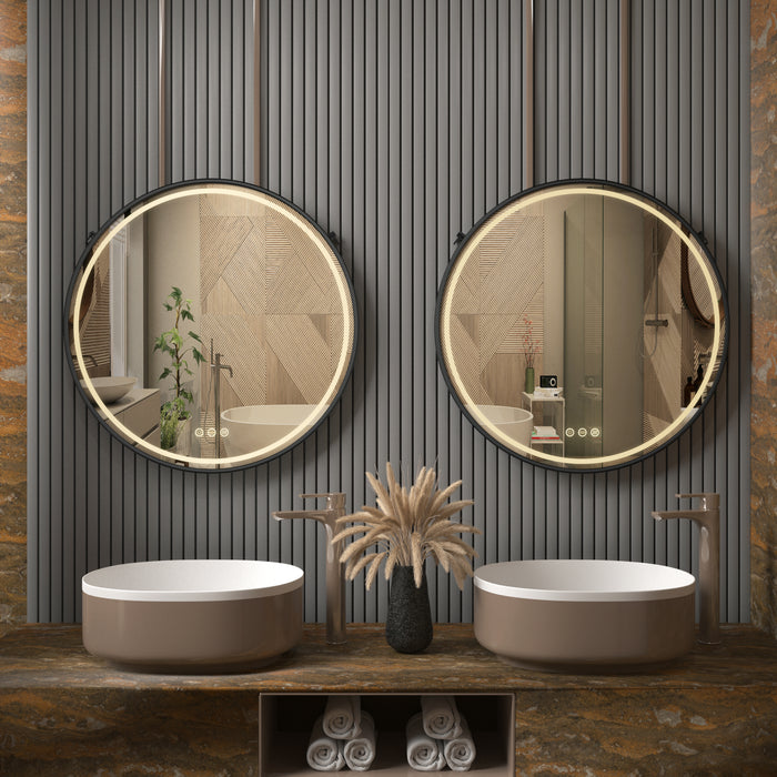 LUVODI Round LED Bathroom Mirror with Black Frame for Bathroom Bedroom Entryway