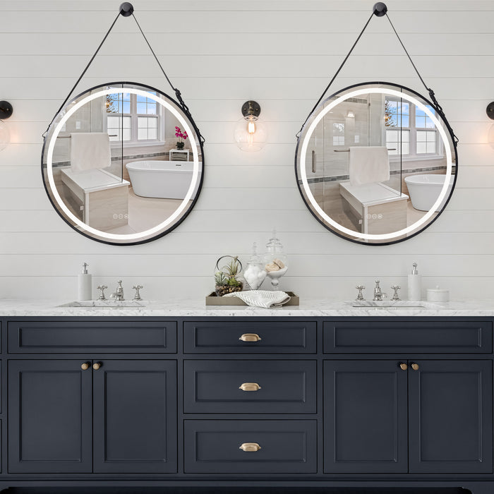LUVODI Round LED Bathroom Mirror with Black Frame for Bathroom Bedroom Entryway