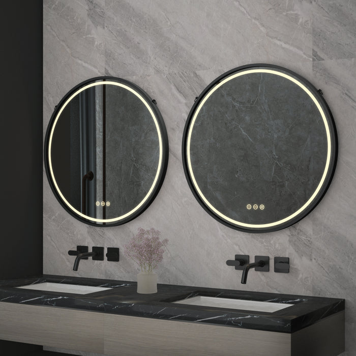 LUVODI Round LED Bathroom Mirror with Black Frame for Bathroom Bedroom Entryway
