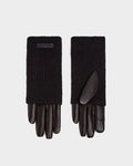 The Rudsak MARINE - 8424516 Black/Black women's gloves pair smooth leather on the fingers and palms with ribbed knit cuffs, shown side by side on a plain light background for a chic fall accessory look.