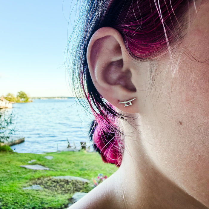 Medium Cleat Stud Earrings, half-inch handmade boat cleat studs