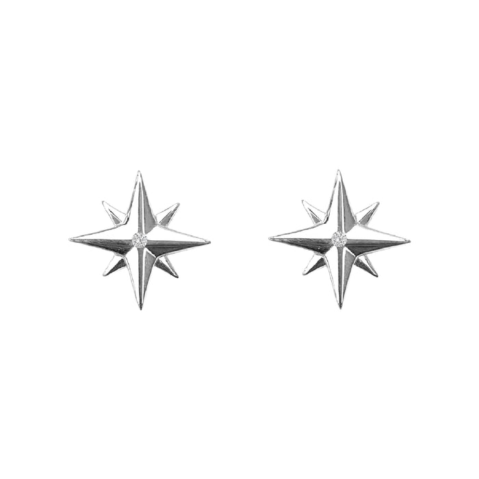Medium Compass Rose Stud Earrings with Diamonds