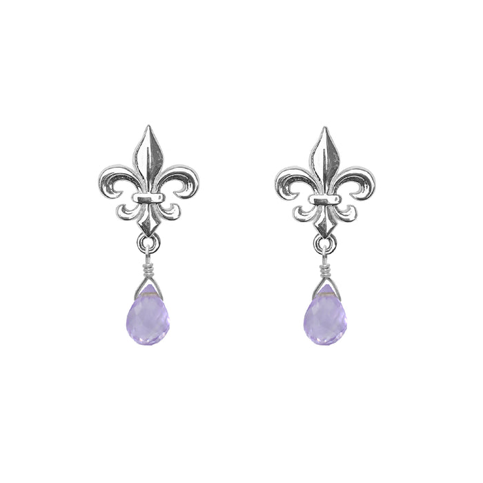 Medium Fleur de Lis Gemstone Post Earrings