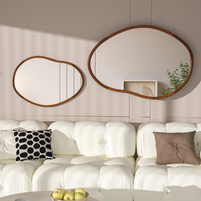 Mid Century Asymmetrical Wall Mirror Wood Frame Irregular Wall Mirror