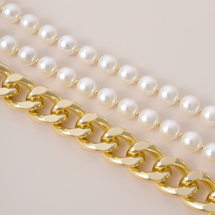 N2615 - Layered Pearl Thick Gold Collar Necklace