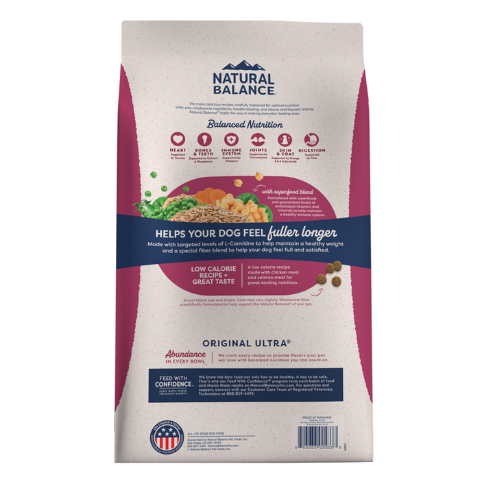 Natural Balance Original Ultra Fat Dogs Dry Dog Food, Chicken Meal, Salmon Meal & Barley Recipe