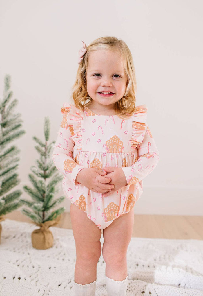 Ollie Jay - Leah Romper in Gingerbread | Baby Bubble | Christmas: 12/18m