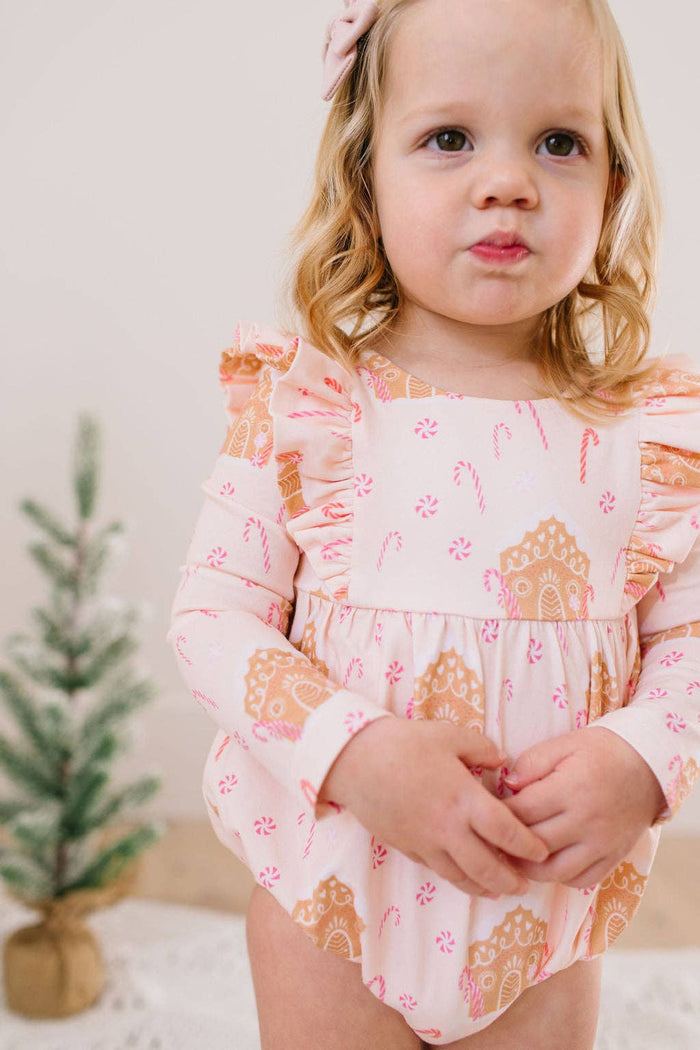 Ollie Jay - Leah Romper in Gingerbread | Baby Bubble | Christmas: 3/6m
