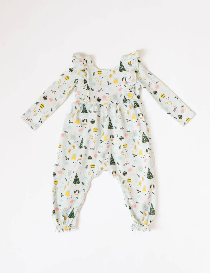 Ollie Jay - Mabel Romper in Festive Scenes | baby christmas clothing: 3/6m