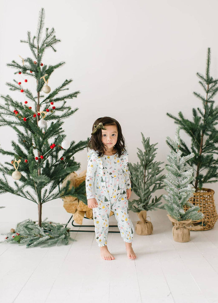 Ollie Jay - Mabel Romper in Festive Scenes | baby christmas clothing: 3/6m