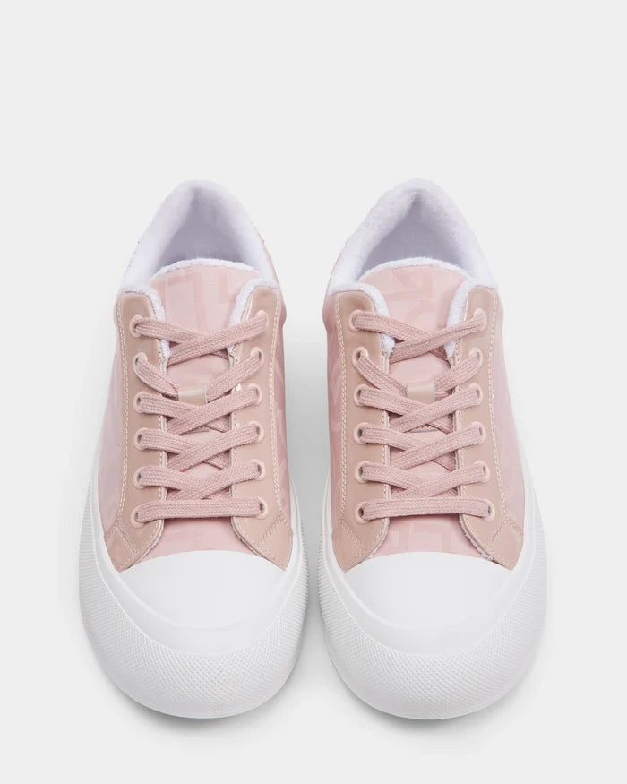 The Rudsak RIMA - 8225001 Blush Pattern women’s platform sneakers feature blush pink uppers, white soles, and inner lining. Displayed from above against a light background, their modern, casual look is accentuated by neatly tied laces.