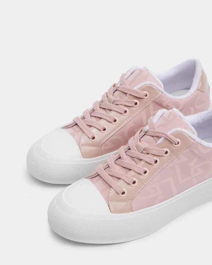 The Rudsak RIMA - 8225001 Blush Pattern women’s platform sneakers feature light pink uppers, white rubber toe caps and soles, and a subtle geometric side pattern, shown against a white background.